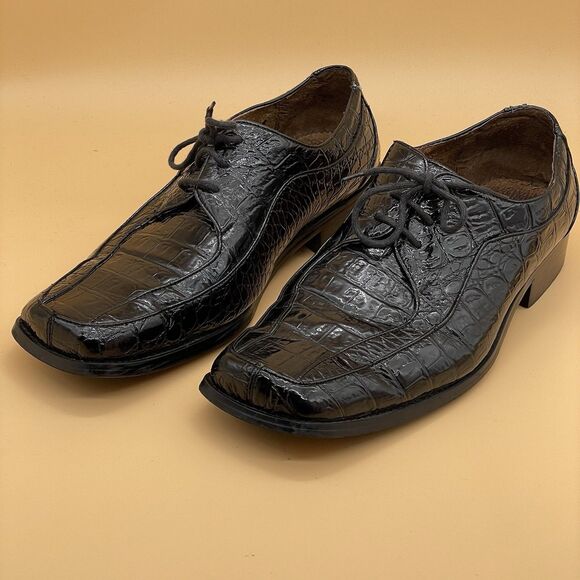 Sevasta Italiano Leather Dress Shoes Men's 11 Black Snake Pattern Dandy Grandad - Picture 14 of 16